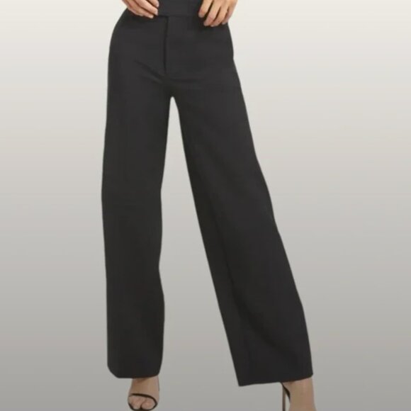 Good American Pants - Good American Wide Leg Black Cotton Blend Trouser